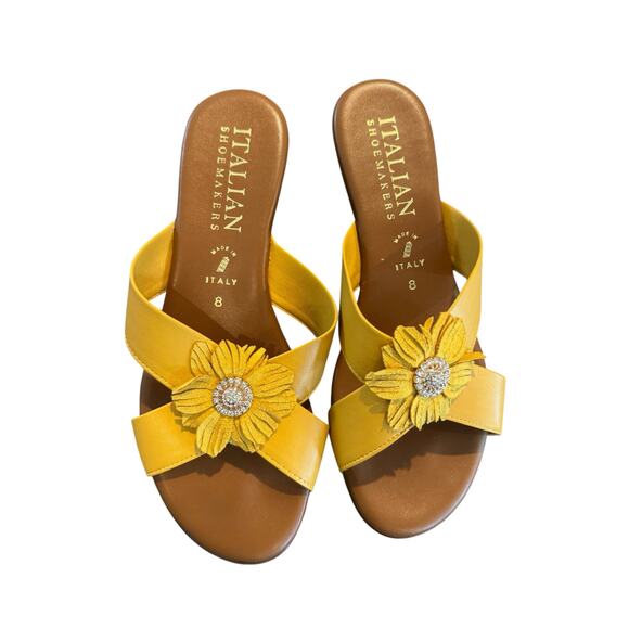Italian Shoemakers Yellow Flower Leather Sandals Women’s Size 8 - Picture 2 of 7